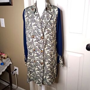 Double Breasted Blazer Dress 80s Vibe Fleur De Lis Pattern w/ Sheer Slee…